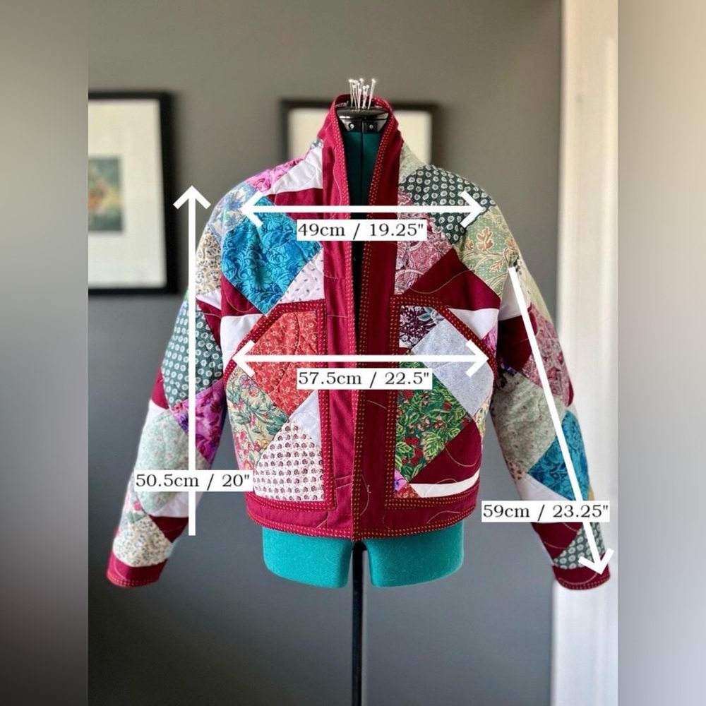 Handmade patchwork quilt cardigan, cropped shawl collar jacket, ladies' XS-M - Picture 2 of 11